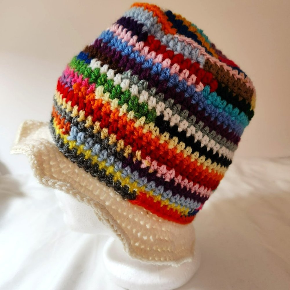 Bucket Hat multicolor handknit bright colorful rainbow